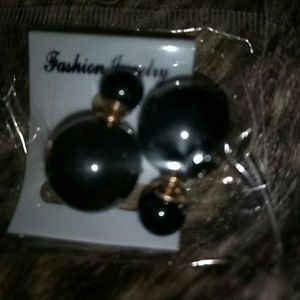 Black double ball earrings