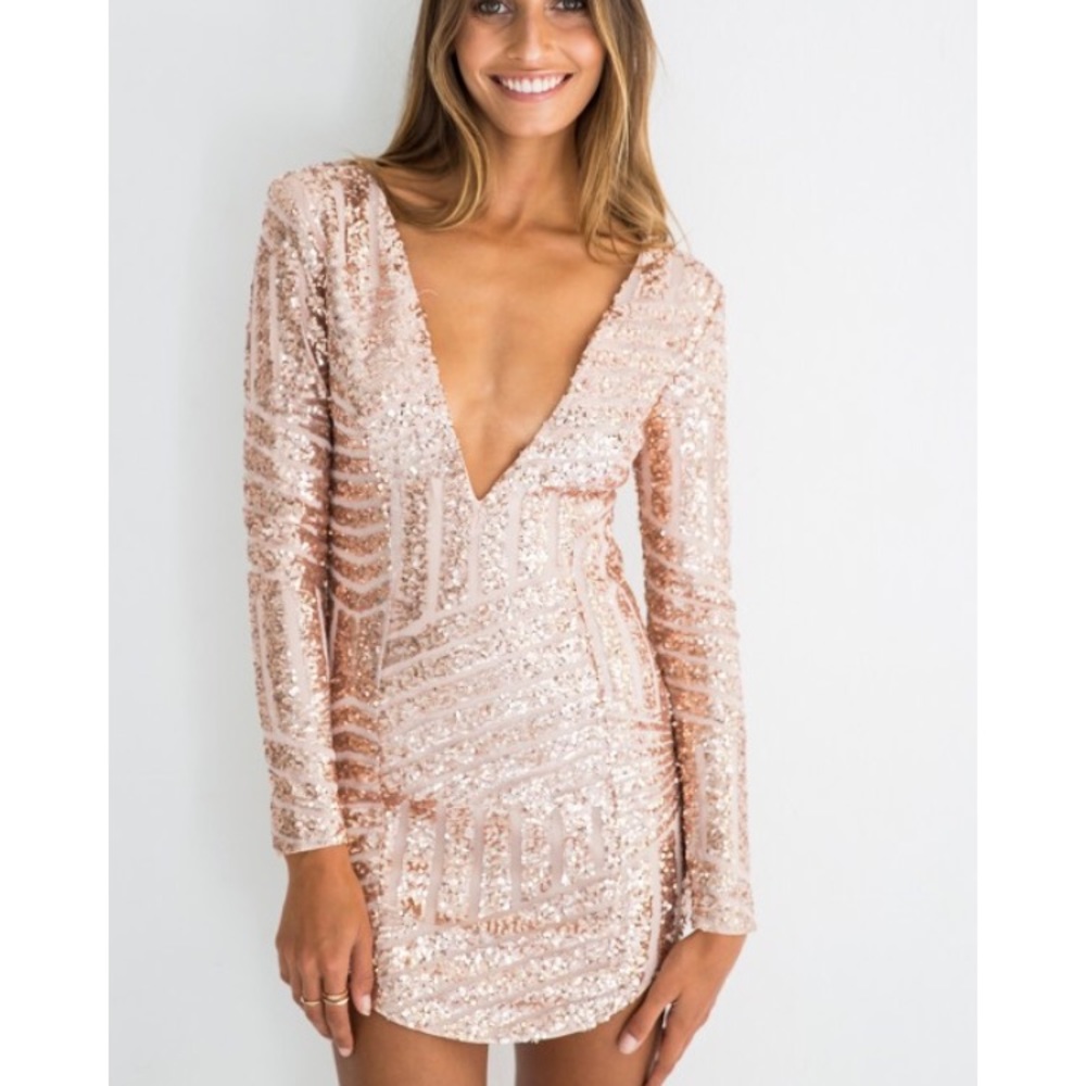 White fox boutique Vegas dress rose gold (s)