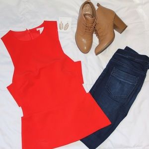 H&M Red Sleeveless Sexy Blouse Sides Open