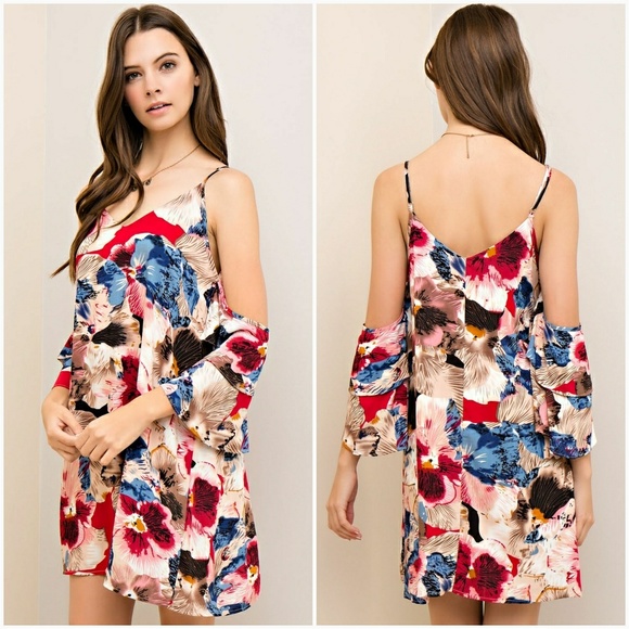 Floral Print Cold Shoulder Shift Dress - Picture 2 of 4