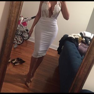 Halter midi dress with plunge neck