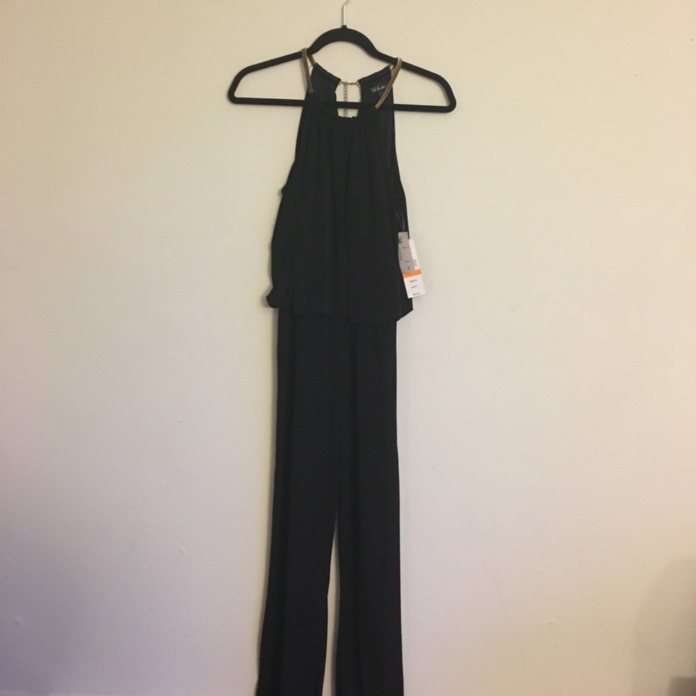 NEW BLACK JUMPSUIT GOLD DETAILS