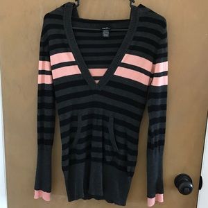 Long sleeve striped hooded sweater