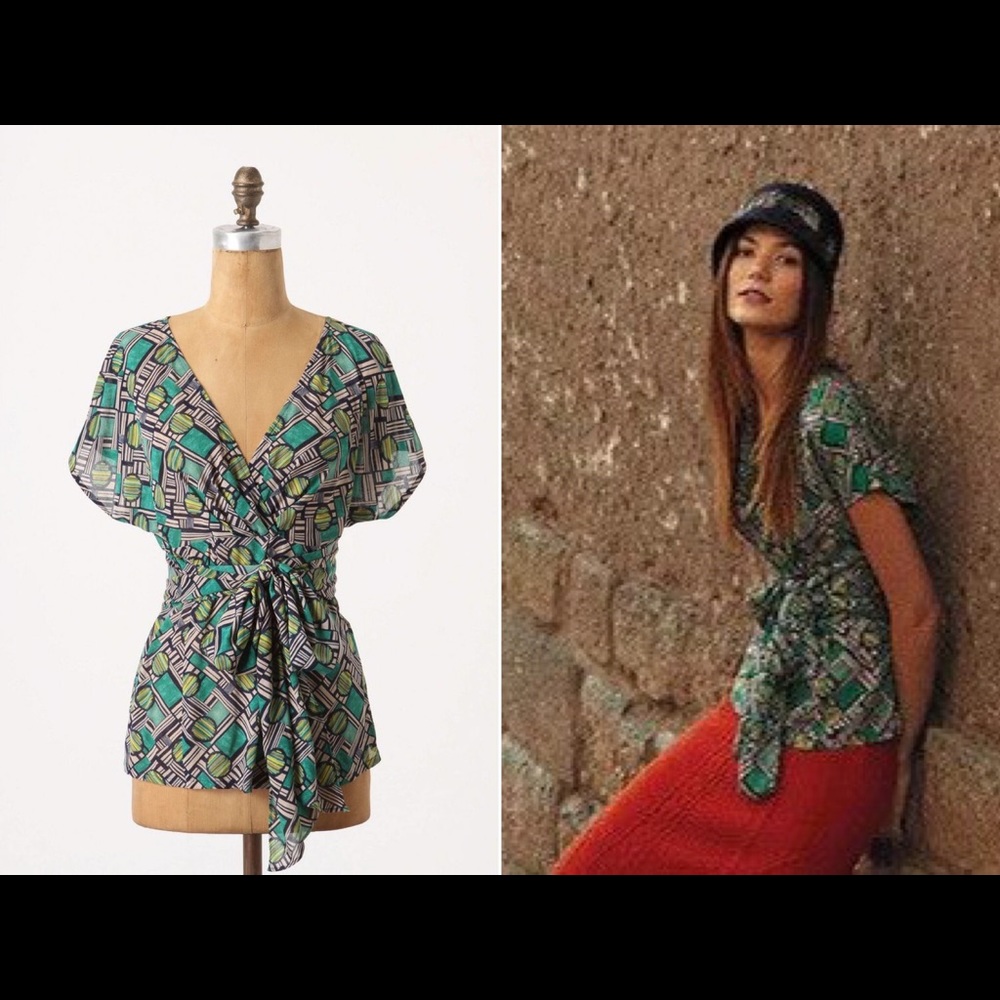 Anthro Odille Graphic Frameworks Wrap Blouse