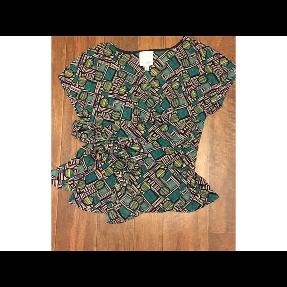 Anthro Odille Graphic Frameworks Wrap Blouse - Picture 2 of 3