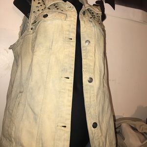 Acid wash jean vest