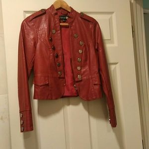 Red faux leather jacket