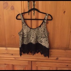 Free People Tank Top Black & Cream SZ Sm