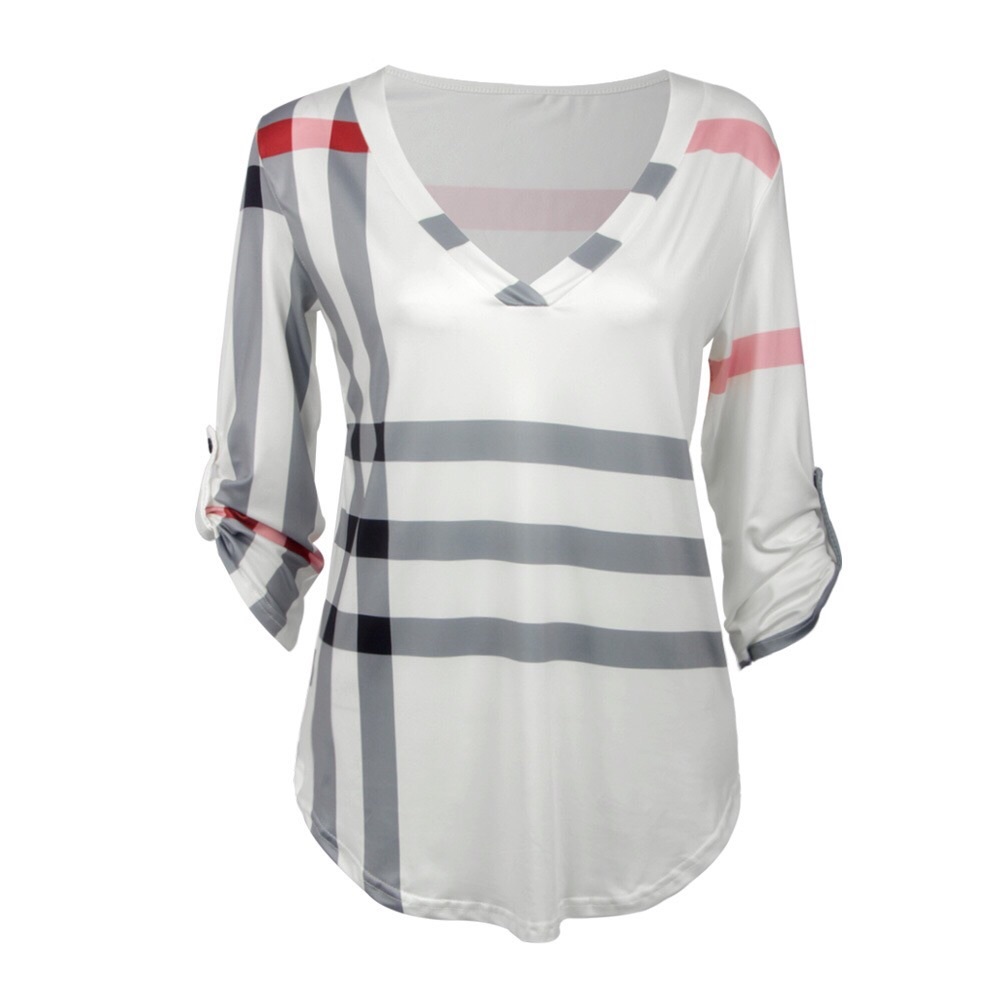 Black plaid v-neck shirt - Picture 2 of 4