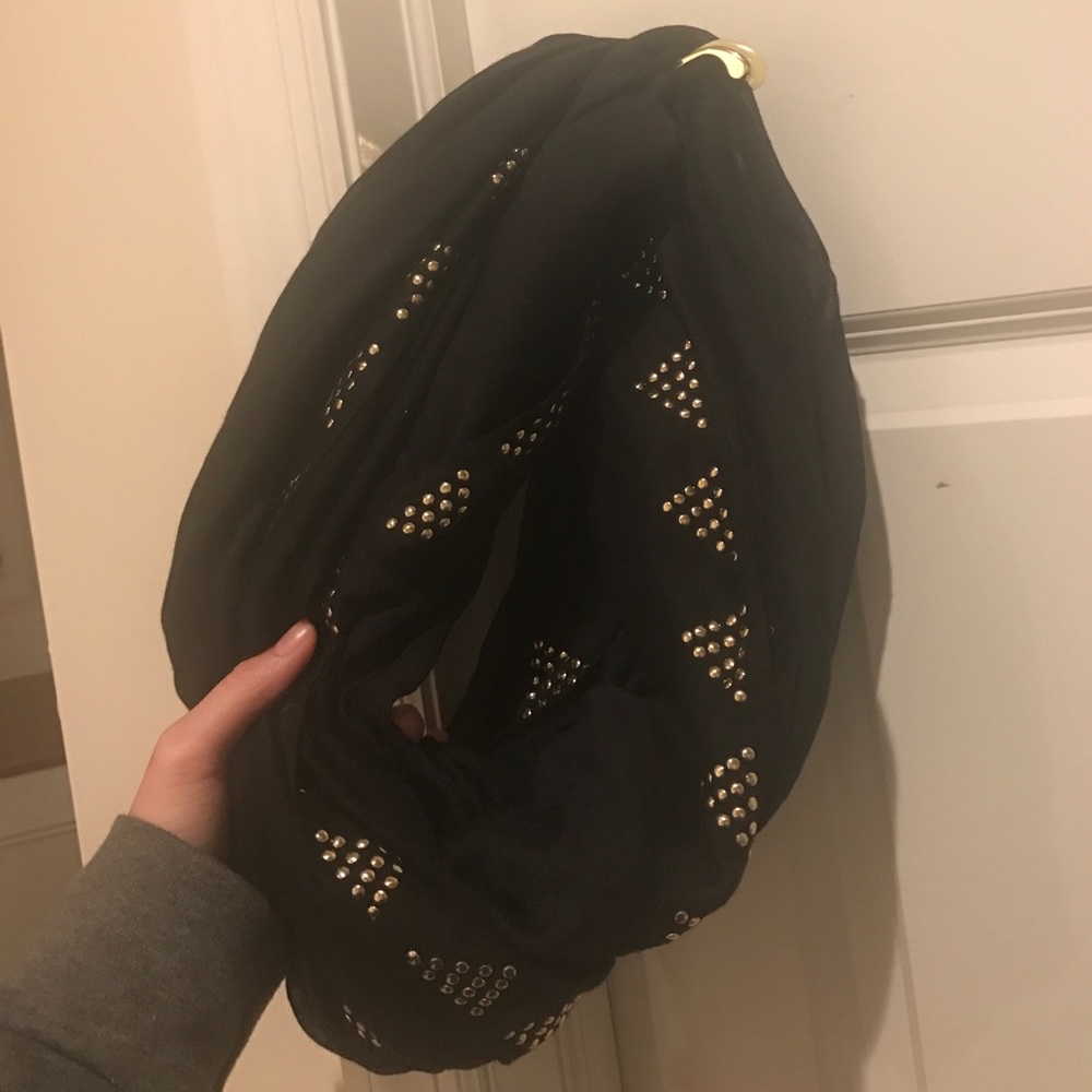 Black scarf with gold print