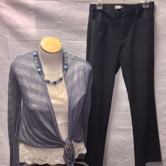 3pc. Set dark grey pants, white lace top & jacket - Picture 1 of 7