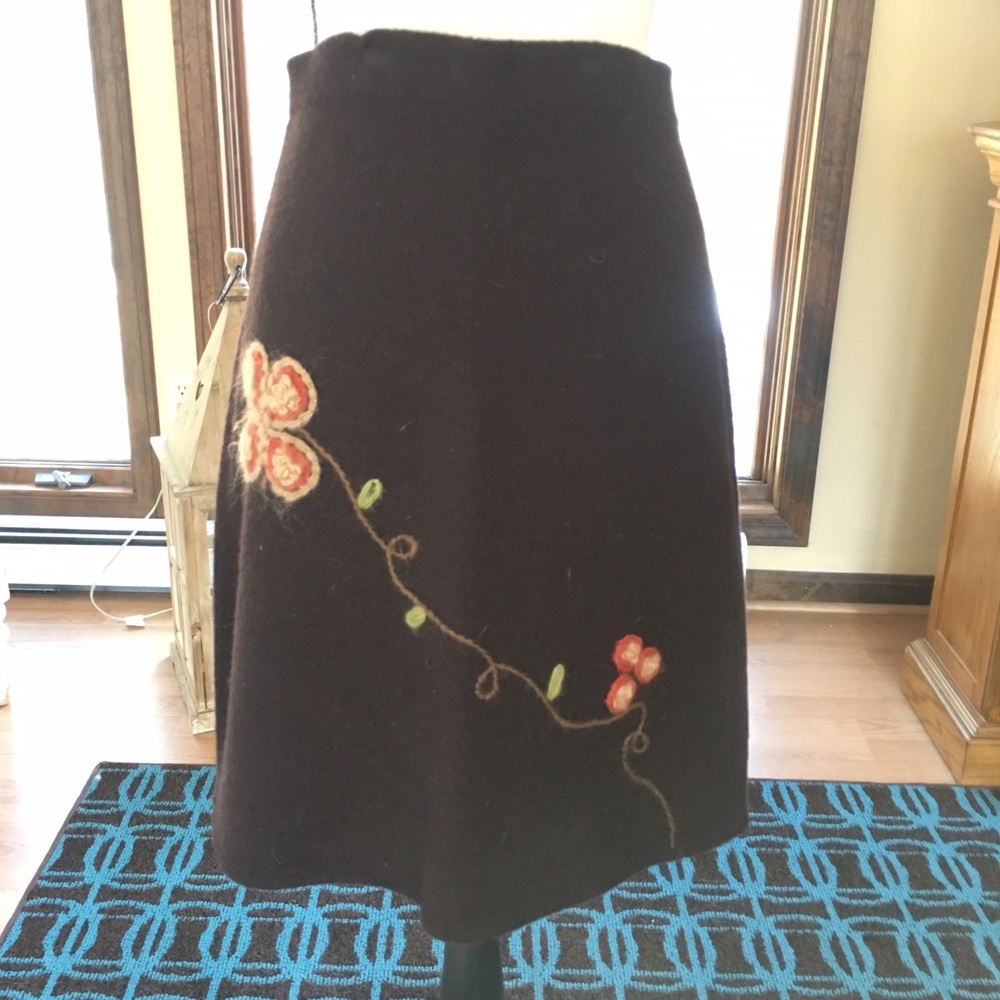 SOLD!  Brown Embroidered Flower Skirt