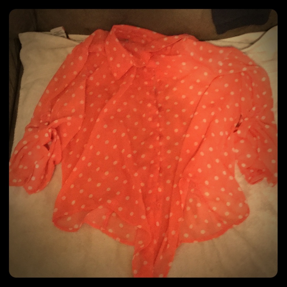 Salmon pink top with white dots