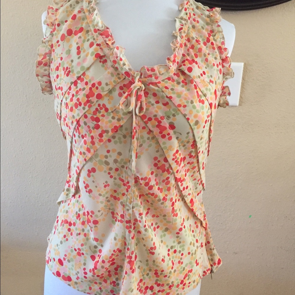 Apostrophe cream red ruffle top