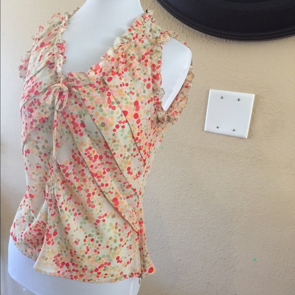 Apostrophe cream red ruffle top - Picture 3 of 7