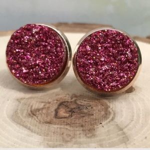 Dark Pink & Rose Gold Druzy Earrings🌸 3 for $18🌸