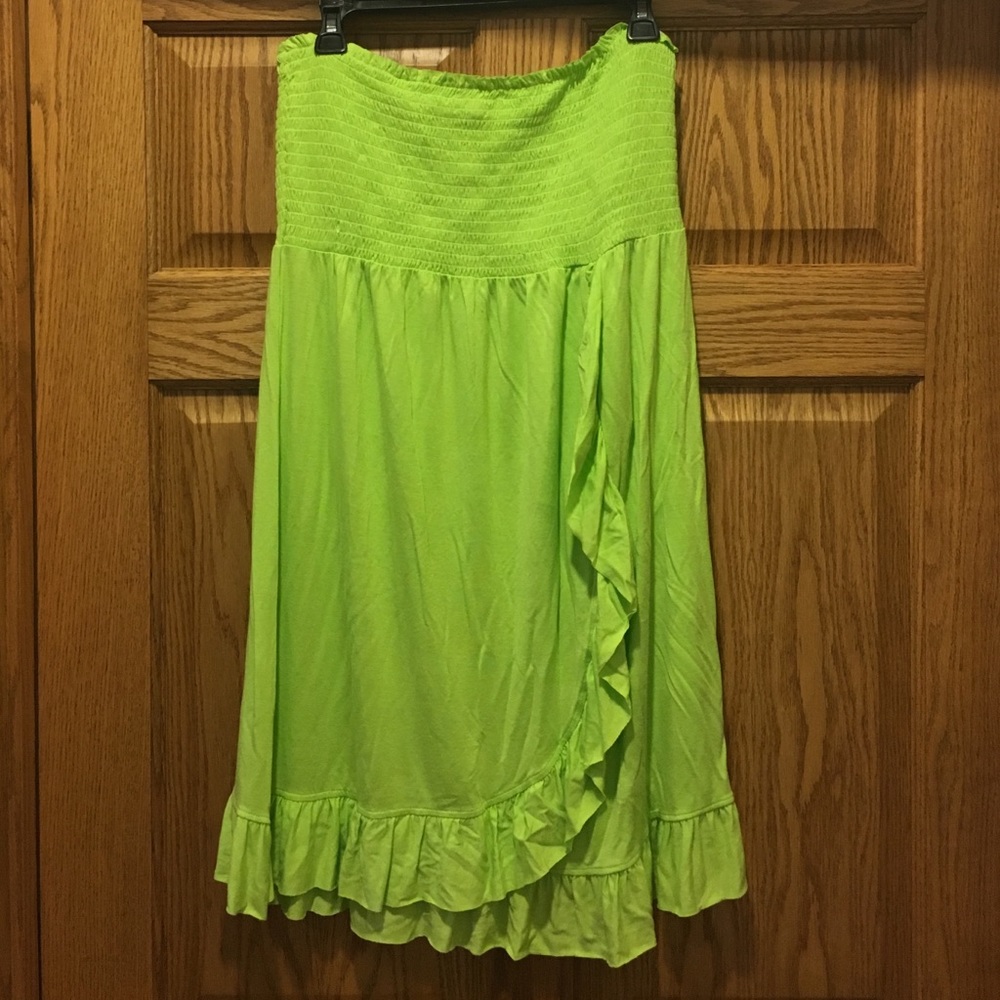 Lime Green Strapless Swim Coverup.