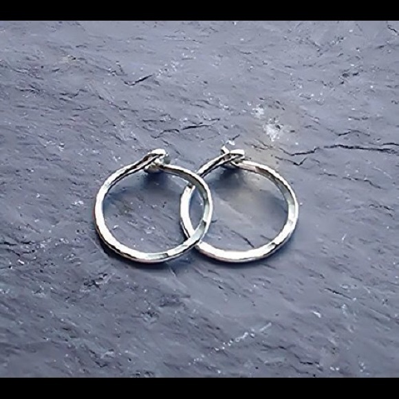 Small Sized 925 Sterling Silver 10MM Textured/Hammered Classic Hoop Earrings - Picture 2 of 6