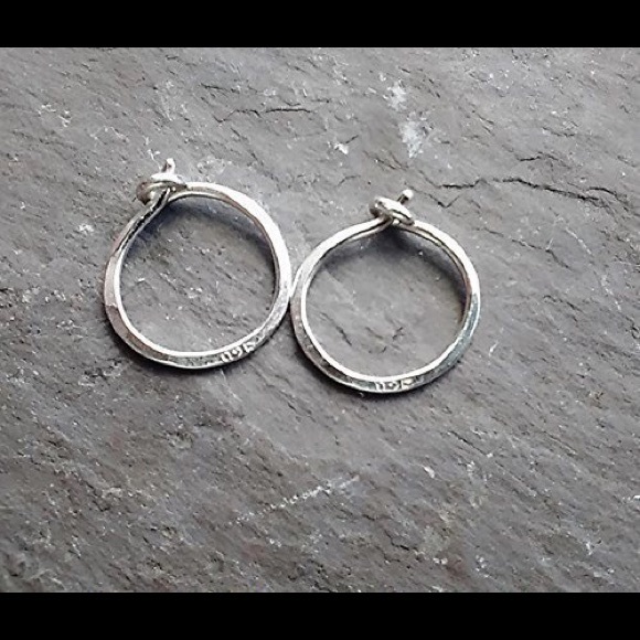 Small Sized 925 Sterling Silver 10MM Textured/Hammered Classic Hoop Earrings - Picture 3 of 6