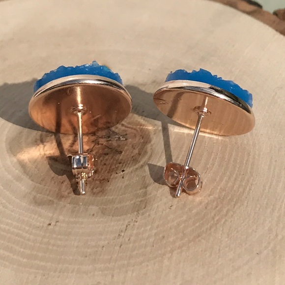 Blue Druzy Rose Gold Earrings 🌸 3 for $18🌸 - Picture 2 of 3