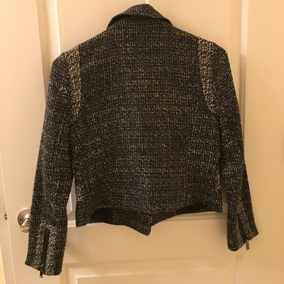 BR Pieced Moto Jacket Coat Zip Black Tweed - Picture 2 of 5