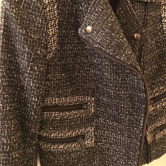BR Pieced Moto Jacket Coat Zip Black Tweed - Picture 5 of 5