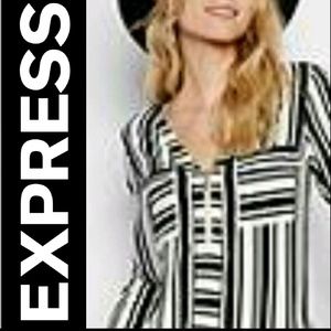 NWOT Express Striped long sleeve front zip blouse