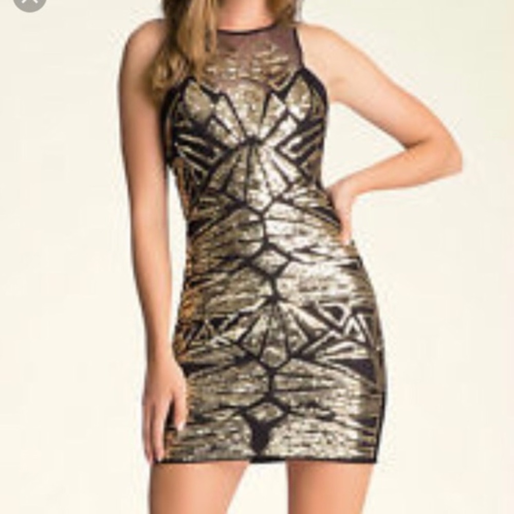 Embellished gold sequins Bebe dress.