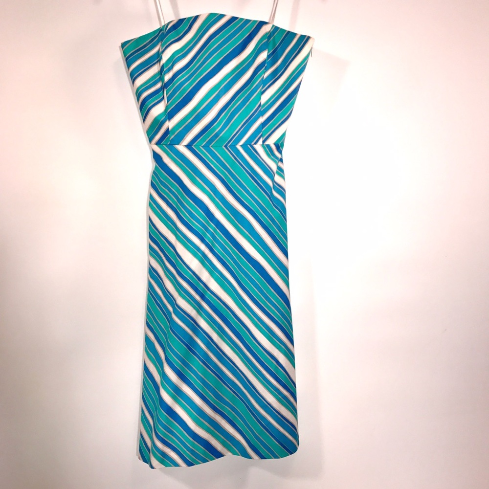 Ann Taylor Blue and White Strapless Dress