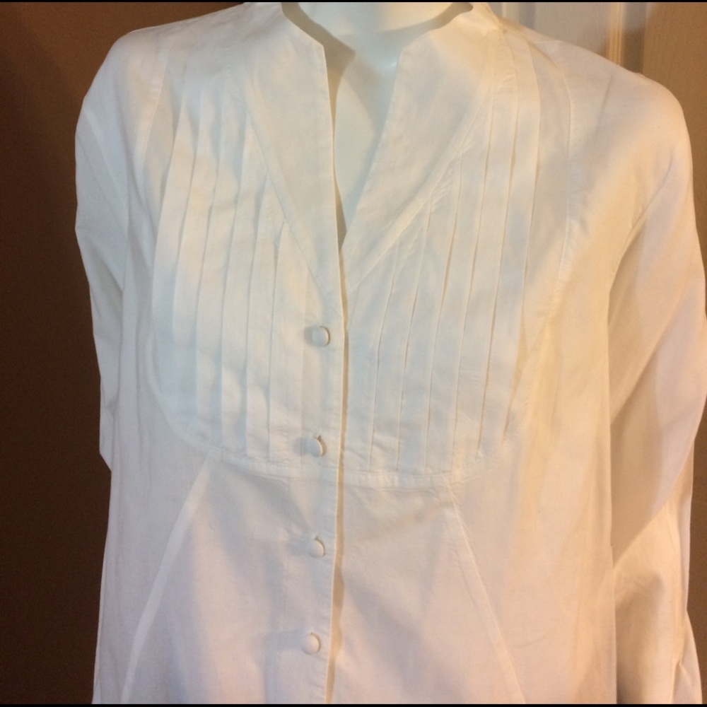 White Button Down With Pleated Neck Line