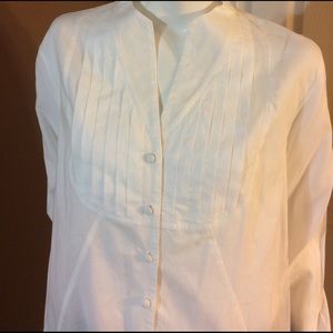 White Button Down With Pleated Neck Line