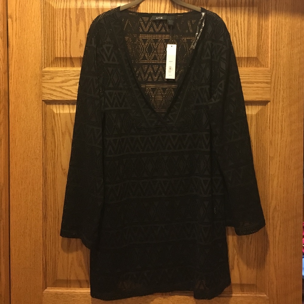 Long sleeve see through black Swim Coverup