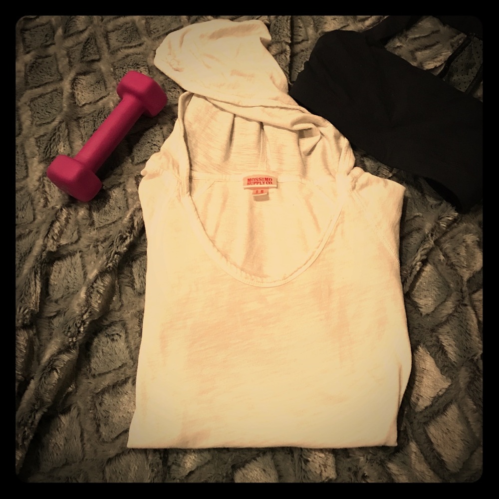 White long sleeve hooded tee shirt