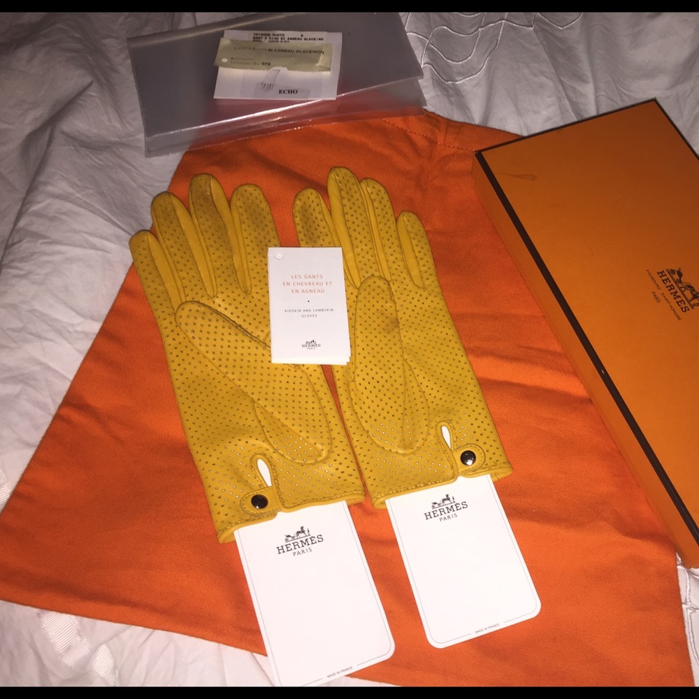 Hermes kidskin &lambskin perforated driving gloves