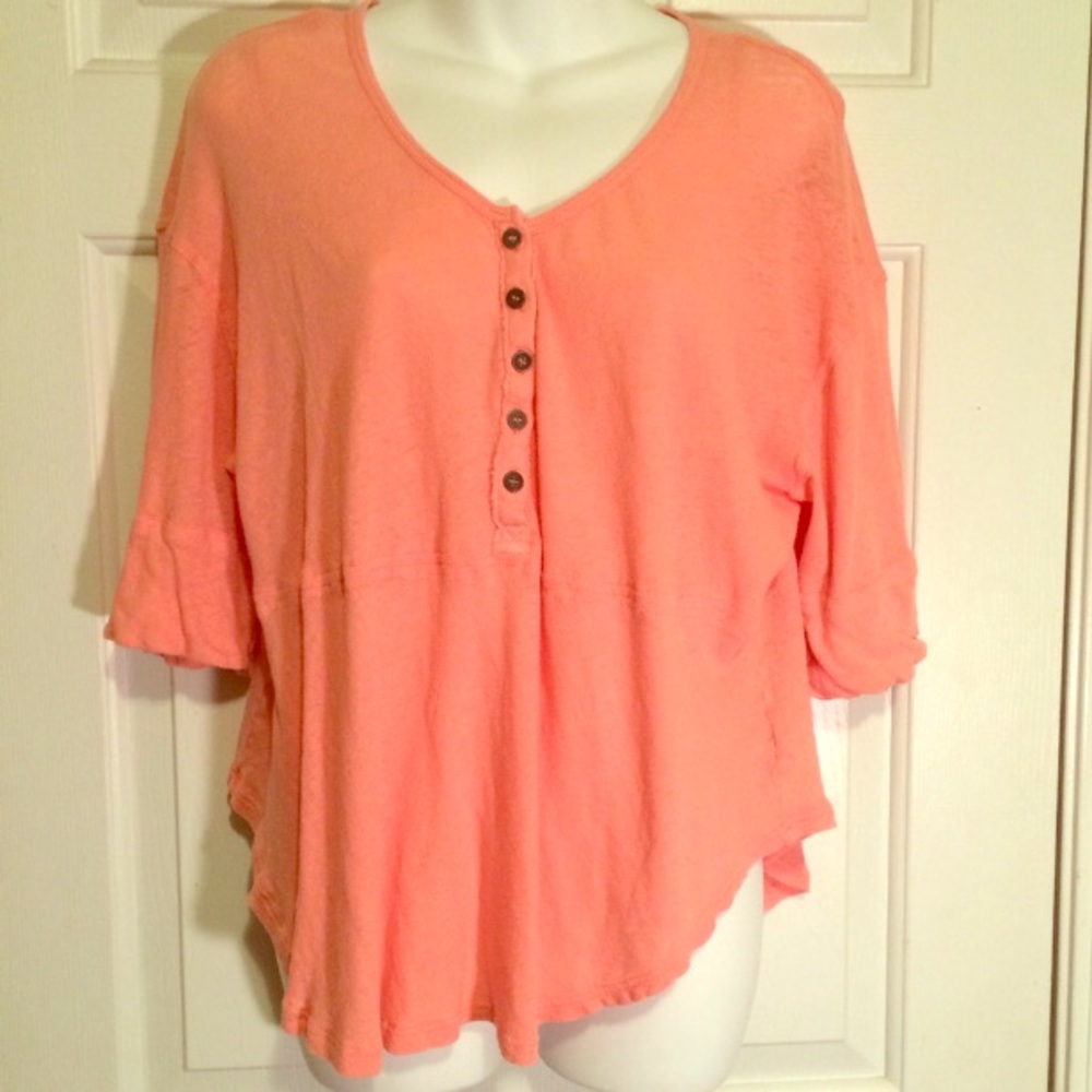 We The Free Henley pink bellsleeve free People top
