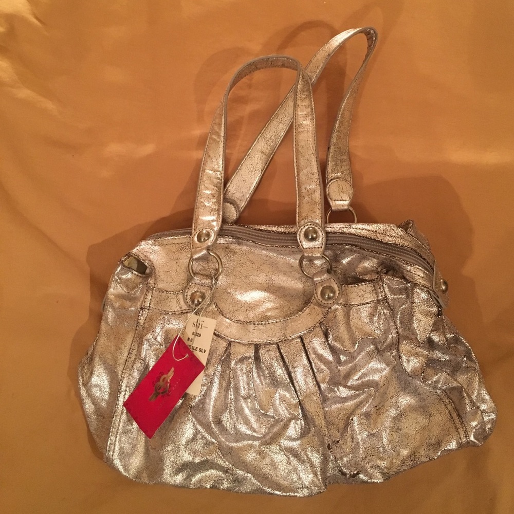 BRAND NEW Adam and Alix crackle silver purse