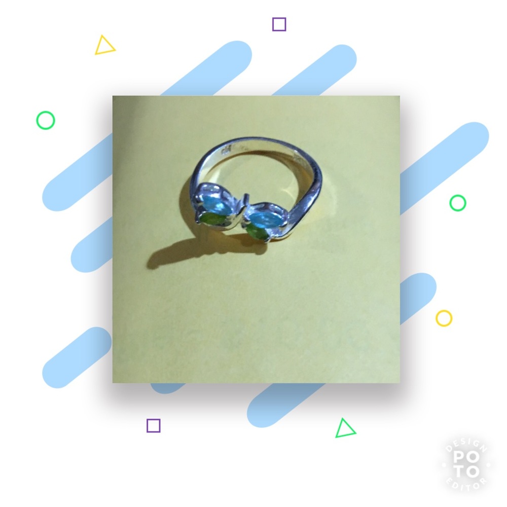 Sterling Silver Butterfly Ring with Gemstones S. 7
