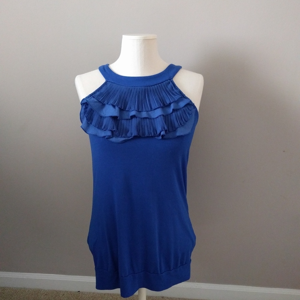 The Limited Royal blue tank shell top with ruffle