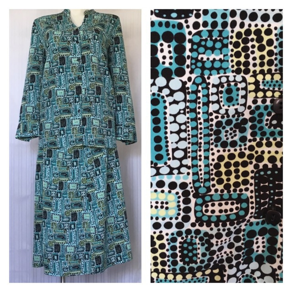 NWOT turquoise abstract dot skirt & top combo