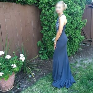 Badgley Mischka charcoal formal dress