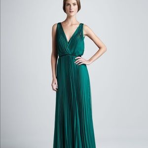 Halston Dark Emerald Pleated Formal Dress