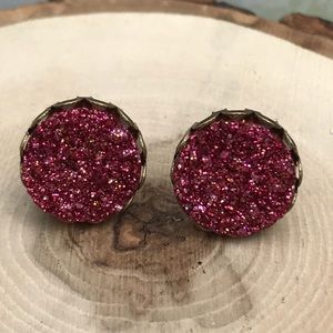 Pink & Antique Bronze Druzy Studs