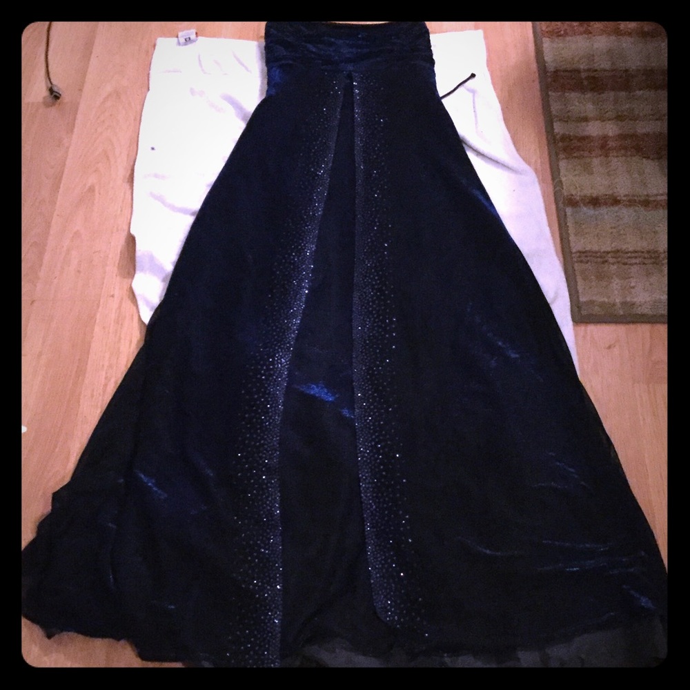 Navy blue and black prom dress