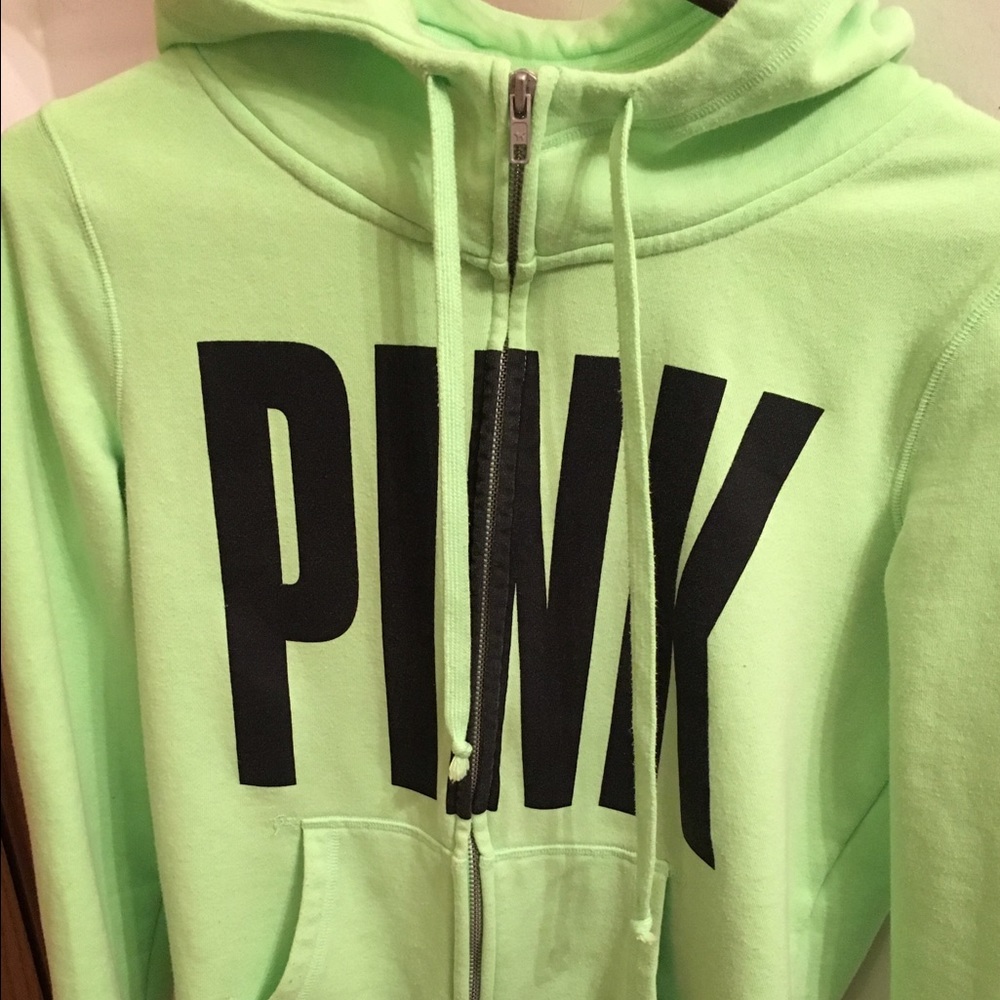 ✨PINK VS Lime Green Zip Up Hoodie size Small