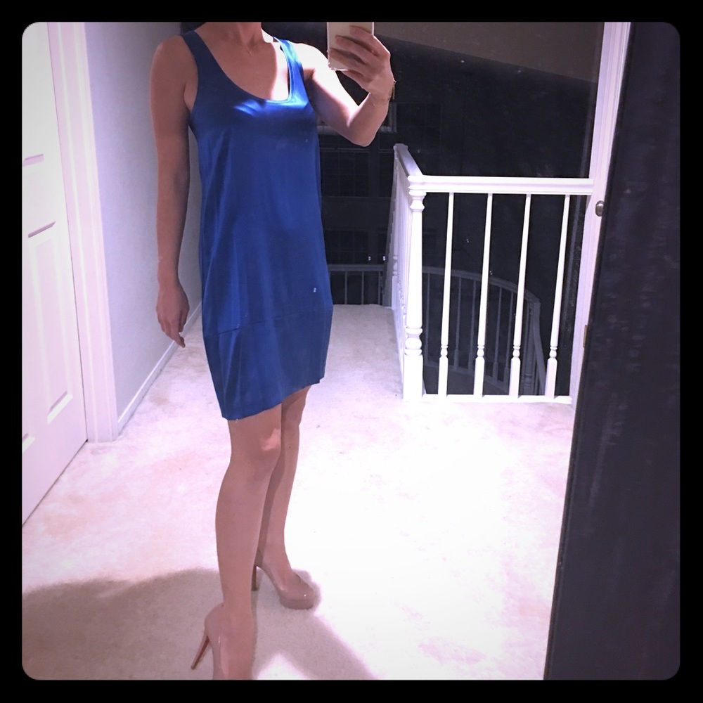 theory blue silk dress Twist Scoop recycled-satin dress - navy