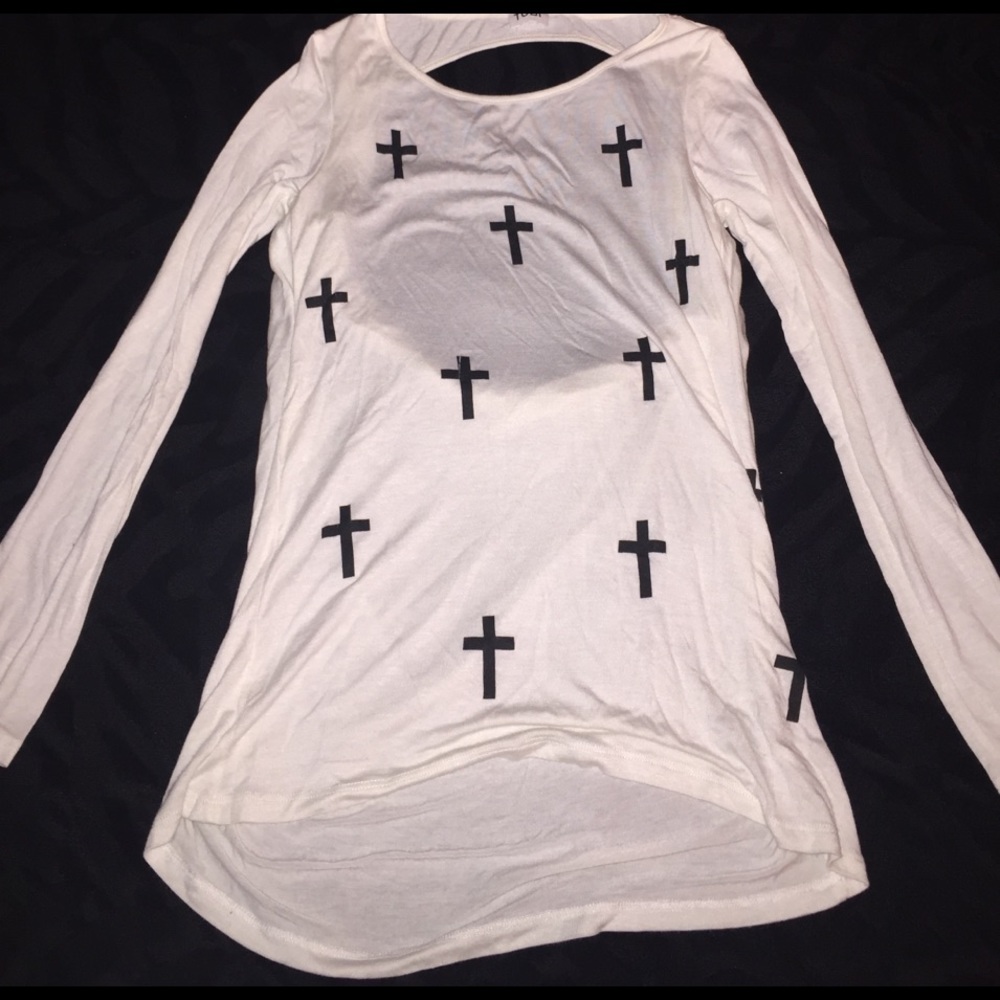 Tobi white long sleeve with black crosses