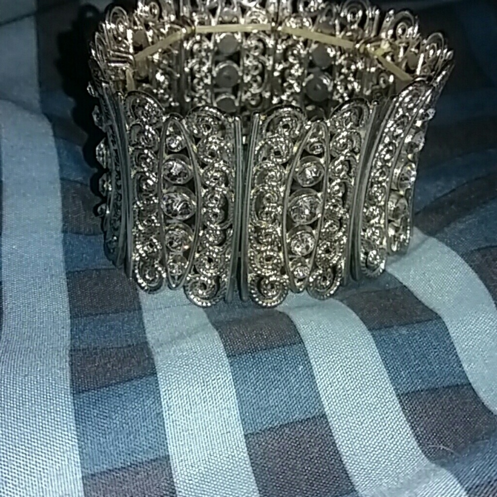 Chunky silver jeweled bracelet