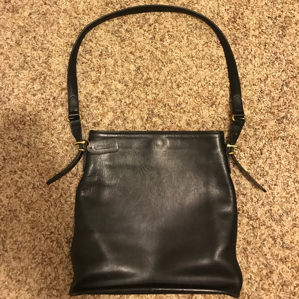 Coach black leather tote with box