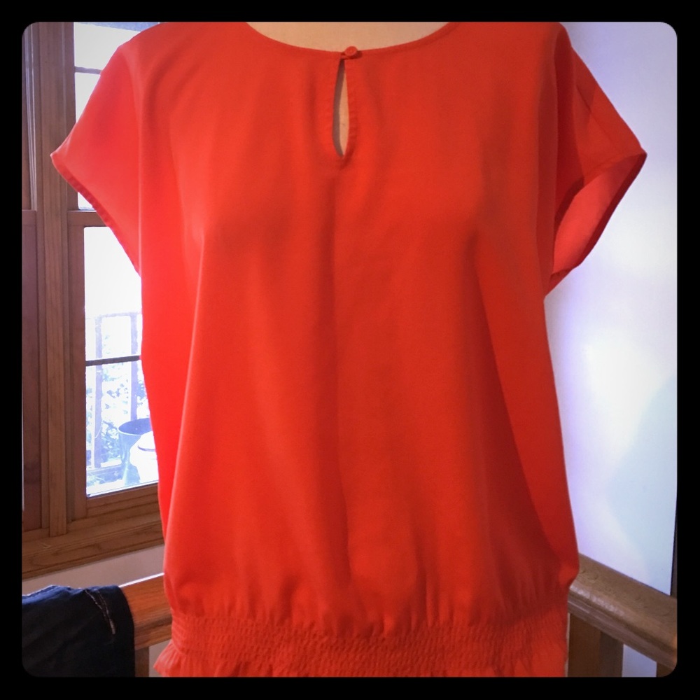 Loft, Ann Taylor, vibrant orange, silky blouse