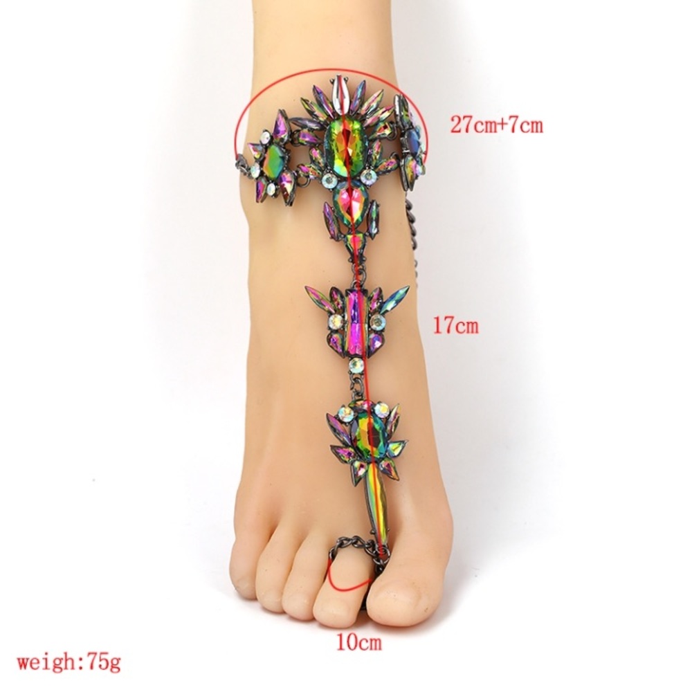 Boho bohemian ankle hand bracelet barefoot sandal - Picture 6 of 7